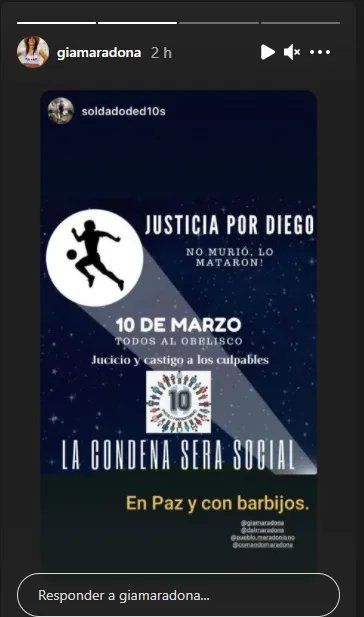 Gianinna Maradona convocó a una movilización por la muerte de Diego