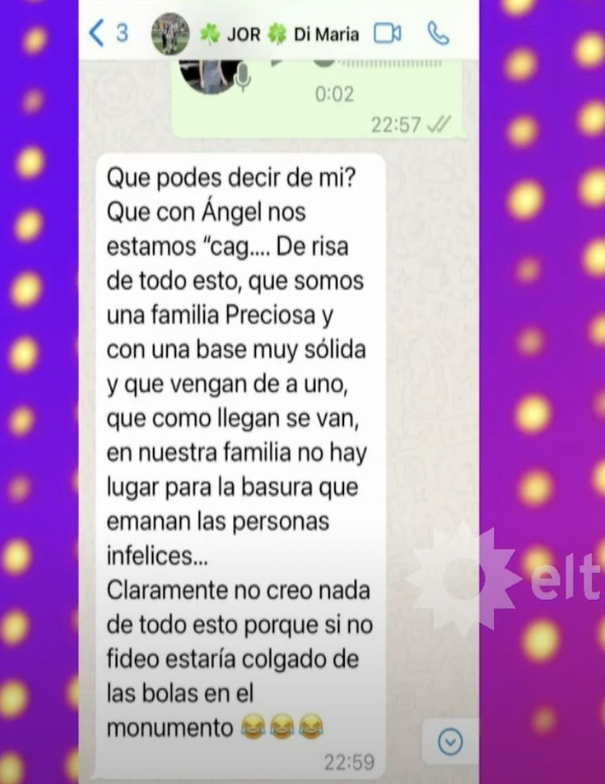 Jorgelina Cardoso desmintió que haya habido infidelidad de parte de Ángel di María. Jorgelina Cardoso desmintió que haya habido infidelidad de parte de Ángel di María.