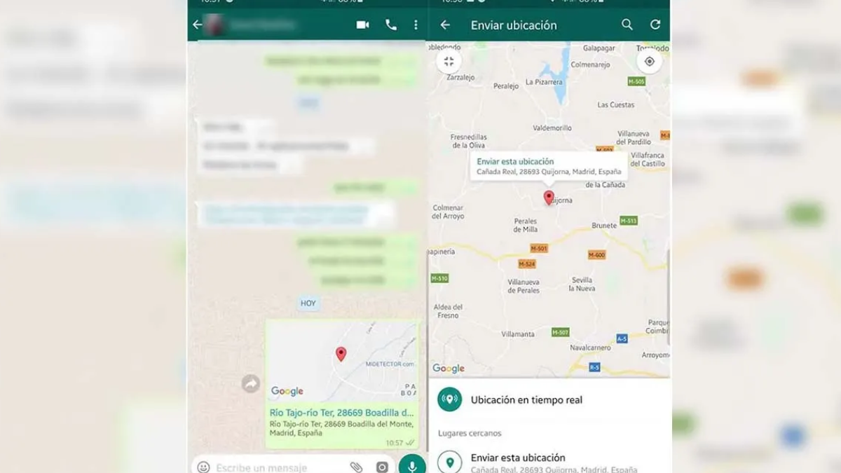 Ilustración de la interfaz de WhatsApp mostrando el mapa para seleccionar una ubicación diferente a la real. Ilustración de la interfaz de WhatsApp mostrando el mapa para seleccionar una ubicación diferente a la real.