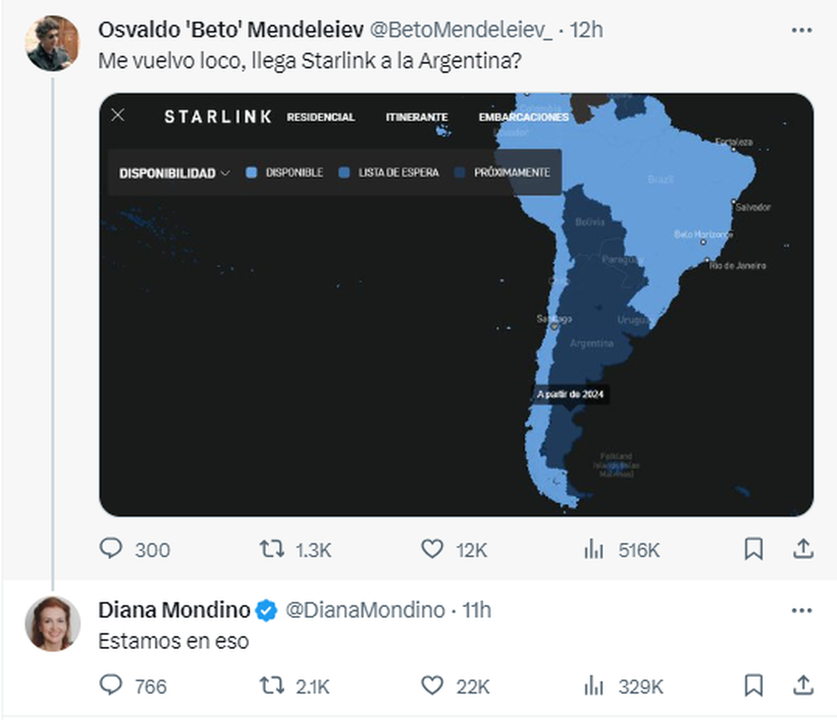 Diana Mondino confirmó que el gobierno de Javier Milei querría a Starlink, una de las empresas de Elon Musk, en Argentina. Diana Mondino confirmó que el gobierno de Javier Milei querría a Starlink, una de las empresas de Elon Musk, en Argentina.