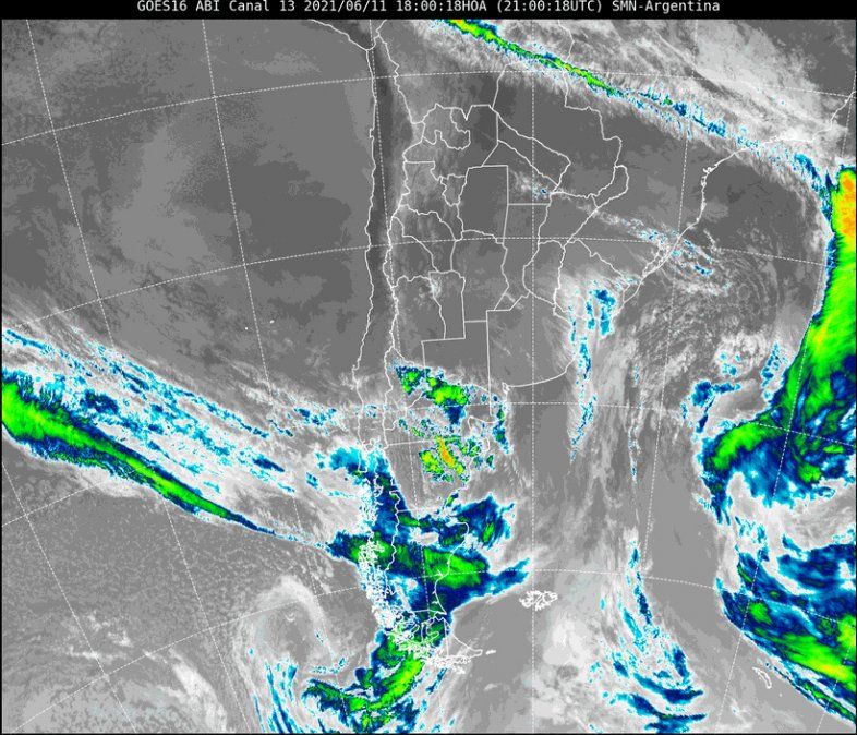 Imagen satelital del tiempo a las 18 horas del viernes.