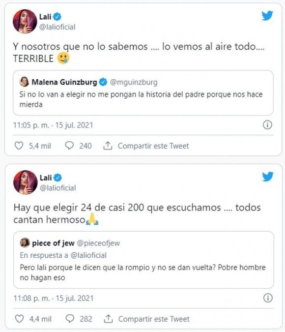 Lali Espósito contestó algunos reclamos sobre La Voz Argentina.