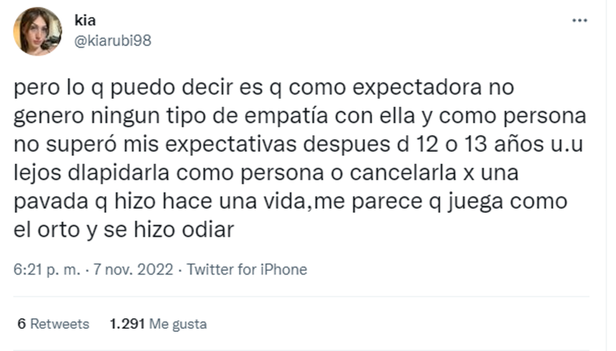 Una usuaria de Twitter apuntó contra La Tora de Gran Hermano.