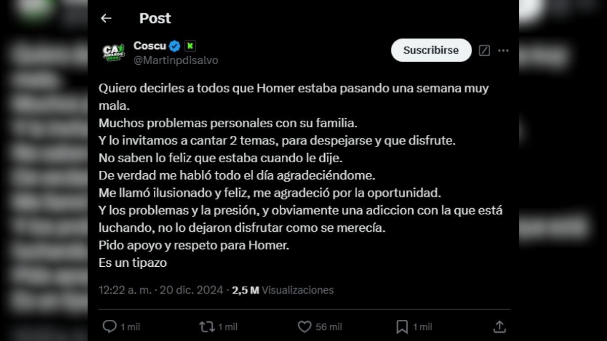 El posteo de Coscu tras la descompensación de Homer el Mero Mero en Párense de Manos 2. El posteo de Coscu tras la descompensación de Homer el Mero Mero en Párense de Manos 2.