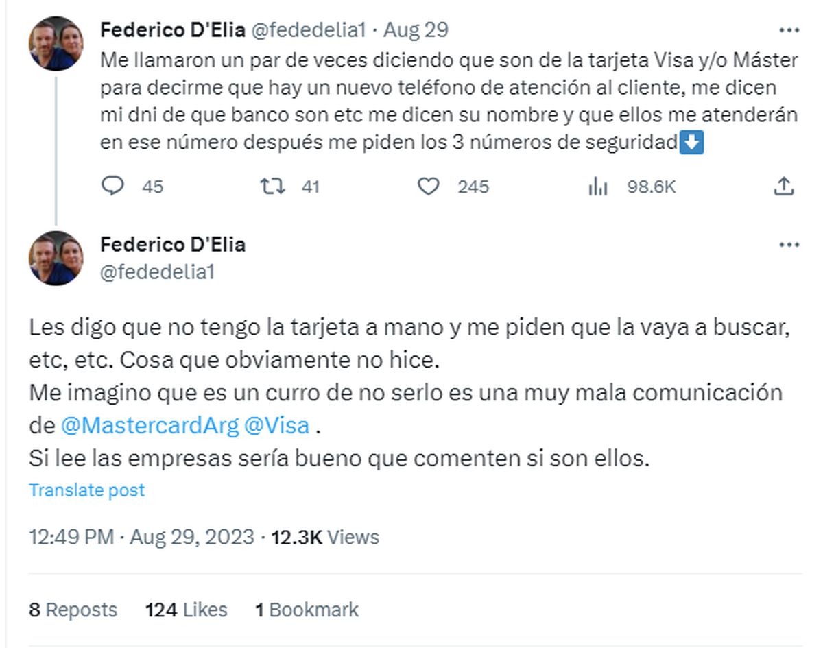 Federico D'Elía compartió su mala experiencia con sus seguidores de Twitter/X. Federico D'Elía compartió su mala experiencia con sus seguidores de Twitter/X.