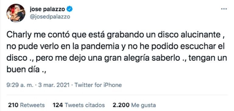 José Palazzo, quien confirmó la noticia vía Twitter.