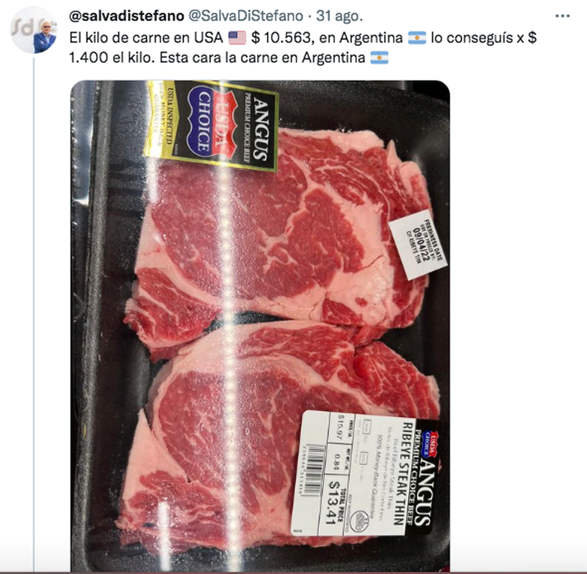 El tuit que compartió el analista económico Salvador Di Stefano (Captura Twitter @SalvaDiStefano).