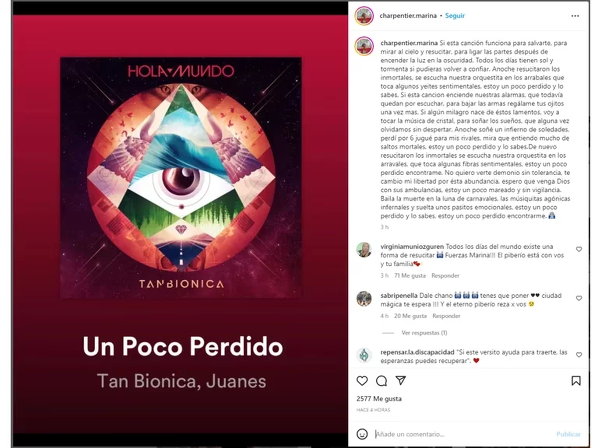 Marina se hizo eco de las palabras del propio Chano para expresarse en el marco de su dolor.