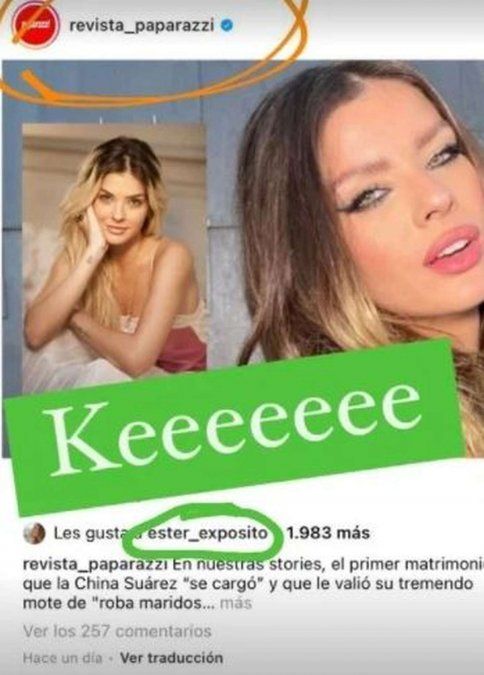 Ester Expósito cree que la China Suárez es una "roba maridos".