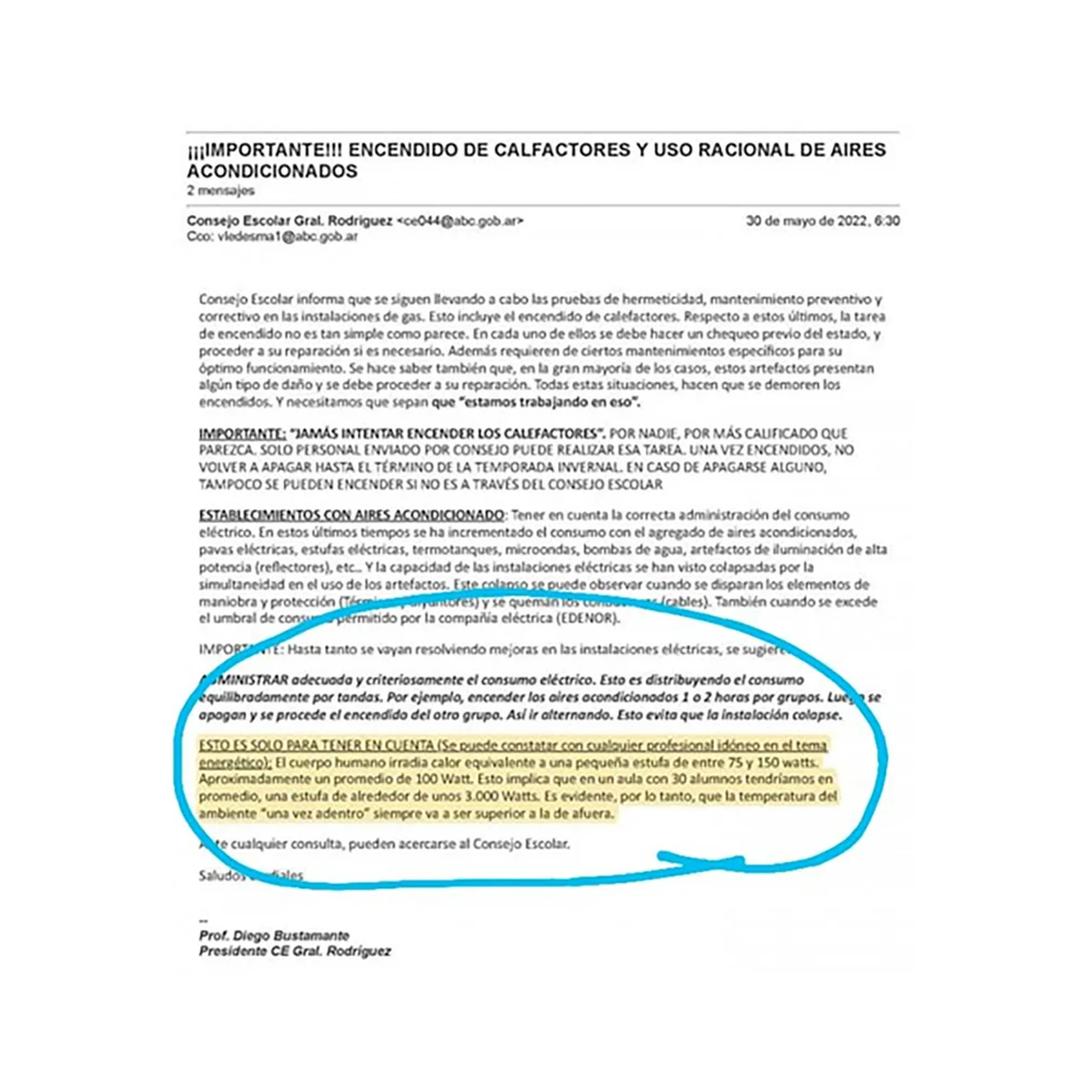 El insólito comunicado del Consejo Escolar.