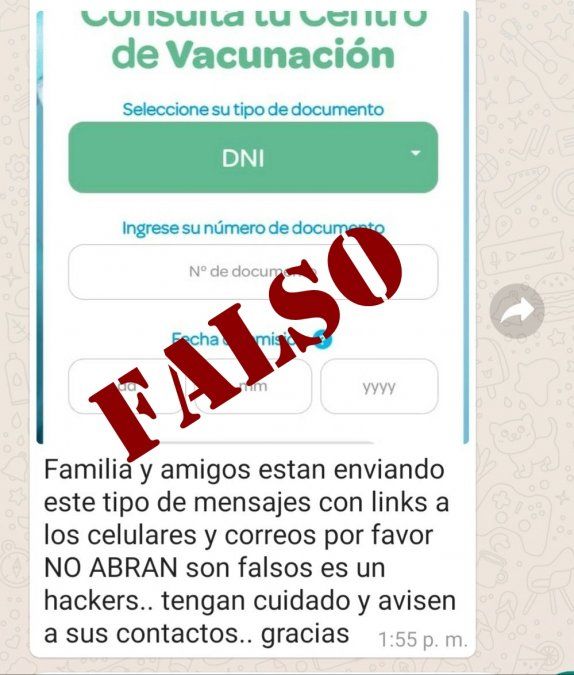 Los formularios que llegan y tratan de engañar a la gente haciéndose pasar por un supuesto registro de vacunación.