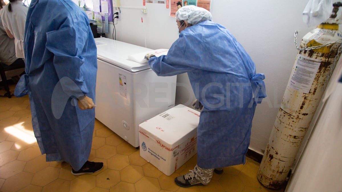 Antes de aplicar las vacunas, los trabajadores debieron chequear que todo este bien con las vacunas.