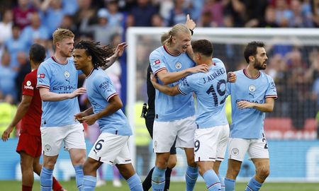 El festejo del primer gol de Julián Álvarez en el Manchester City. El festejo del primer gol de Julián Álvarez en el Manchester City.