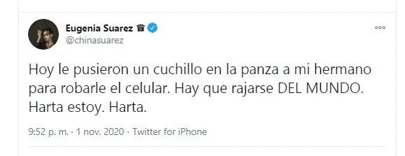 El tweet que publicó la China, que luego decidió borrar.