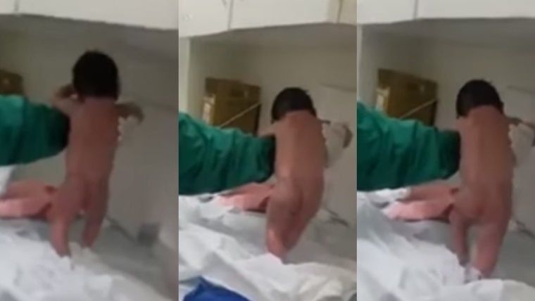 ¡Un bebé recién nacido que “camina”!