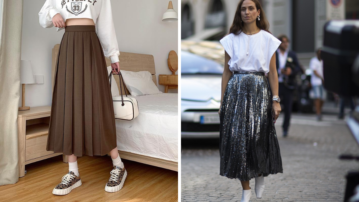 La falda tubo y las plisadas se imponen en el after office. Elegancia y sofisticación debajo de la rodilla, perfectas en ecocuero para un look de impacto.