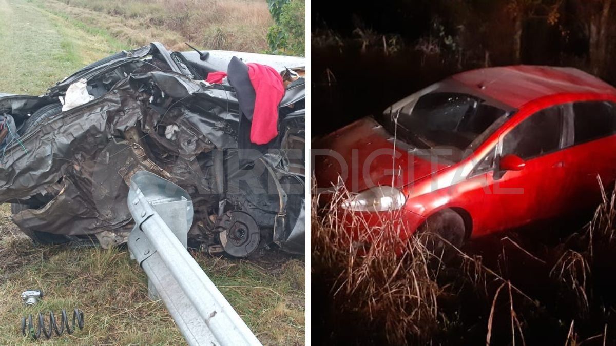 A la izquierda el vehículo accidentado sobre la ruta 11. A la derecha