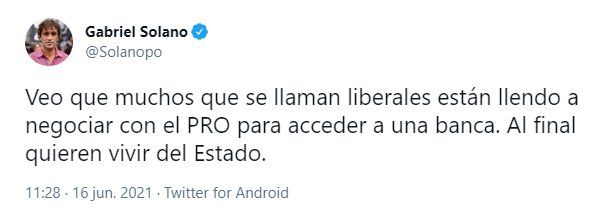 El tweet de Solano.