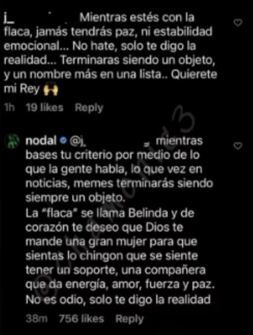 Christian Nodal defendió a Belinda.