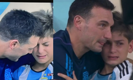 Ian, el hijo de Scaloni, entró a la cancha y rompió en llanto tras abrazar a su papá Ian, el hijo de Scaloni, entró a la cancha y rompió en llanto tras abrazar a su papá