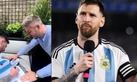 La jugada de Lionel Messi que descoló a un hincha mientras firmaba la camiseta de la Selección Argentina. La jugada de Lionel Messi que descoló a un hincha mientras firmaba la camiseta de la Selección Argentina.