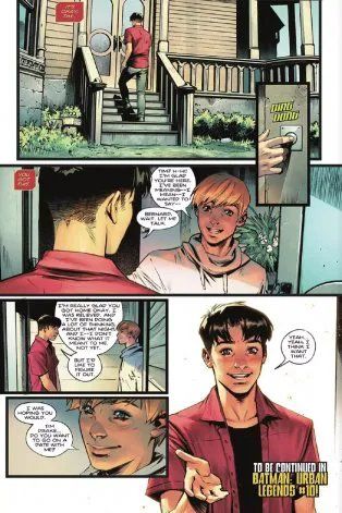 La página del cómic de Batman en la que el personaje Robin sale del closet como bisexual, y se volvió viral en redes sociales.