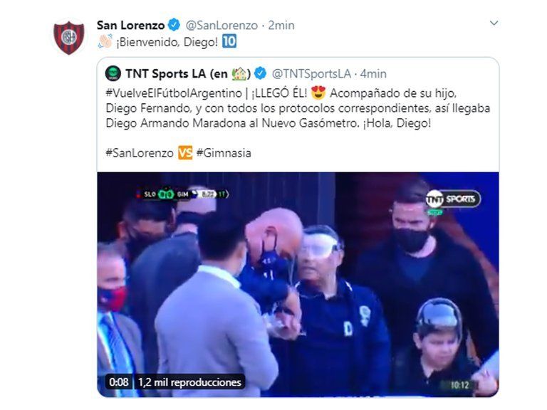 “Bienvenido Diego”, fue el saludo en las redes oficiales de la entidad de Boedo Para Maradona. El presidente azulgrana ya avisó que el próximo sábado se hará presente en el River Camp, predio que posee el club millonario en Ezeiza, para observar en vivo las alternativas entre el elenco conducido por Marcelo Gallardo y San Lorenzo.