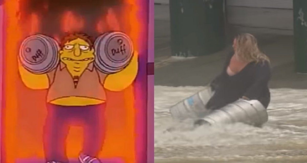 Los Simpson predicen noticia de una mujer que salva dos barriles de cerveza en una inundación