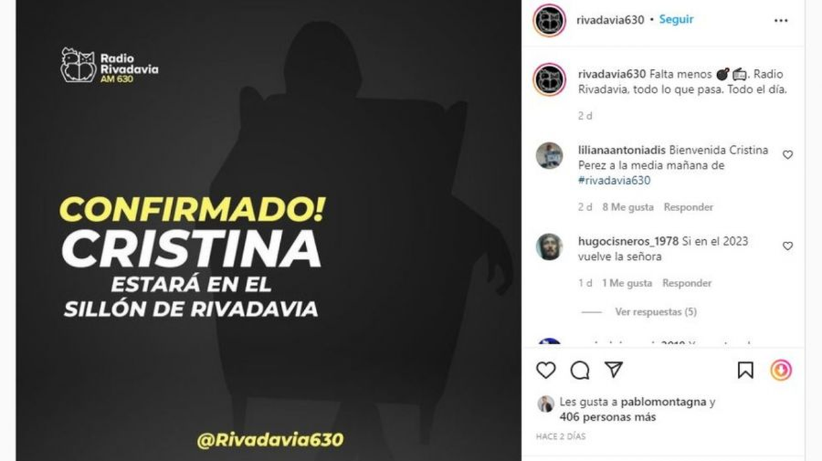 "Cristina": el anuncio de Radio Rivadavia que revolucion&oacute; la red.
