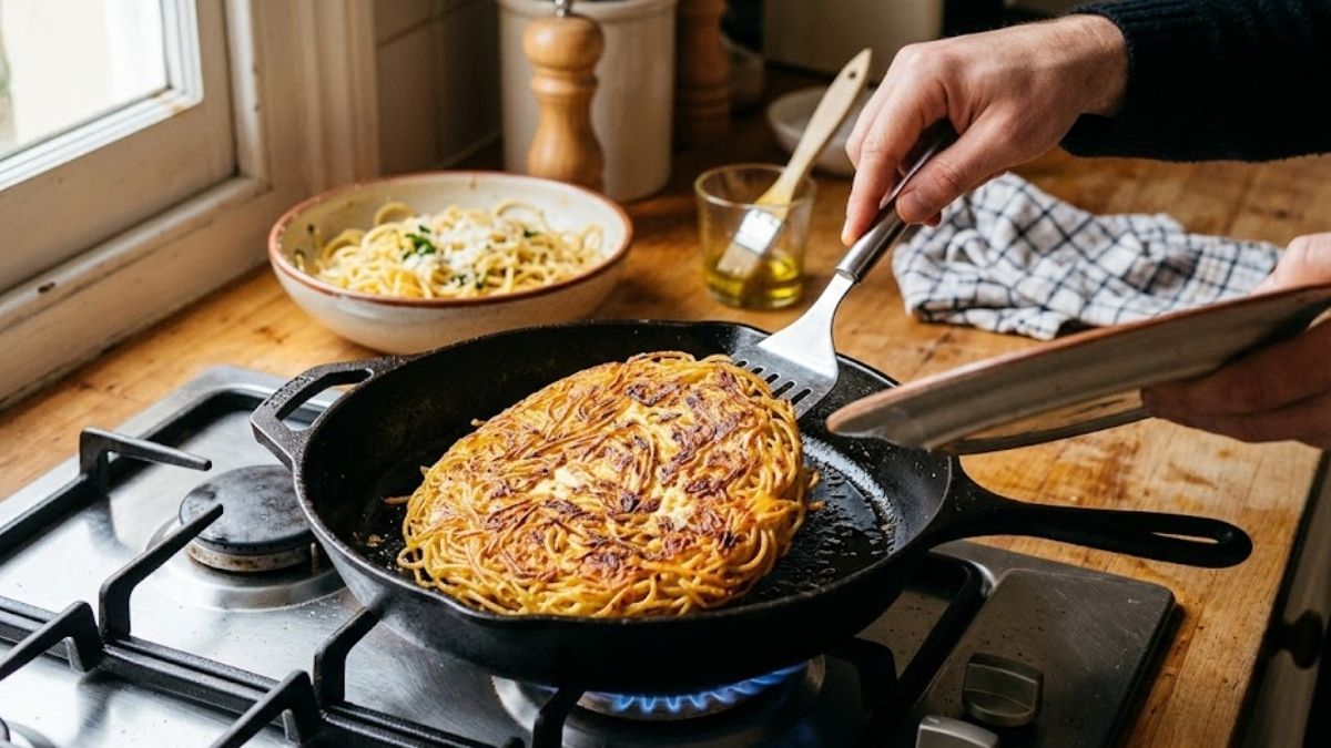 Fideos estilo tortilla invertida.&nbsp;