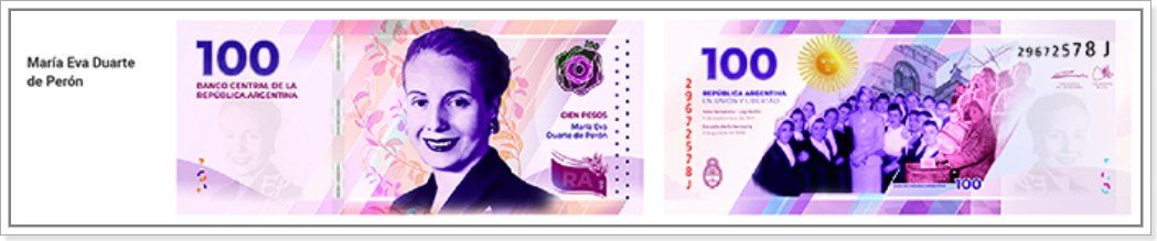 María Eva Duarte de Perón. Billete de $ 100.