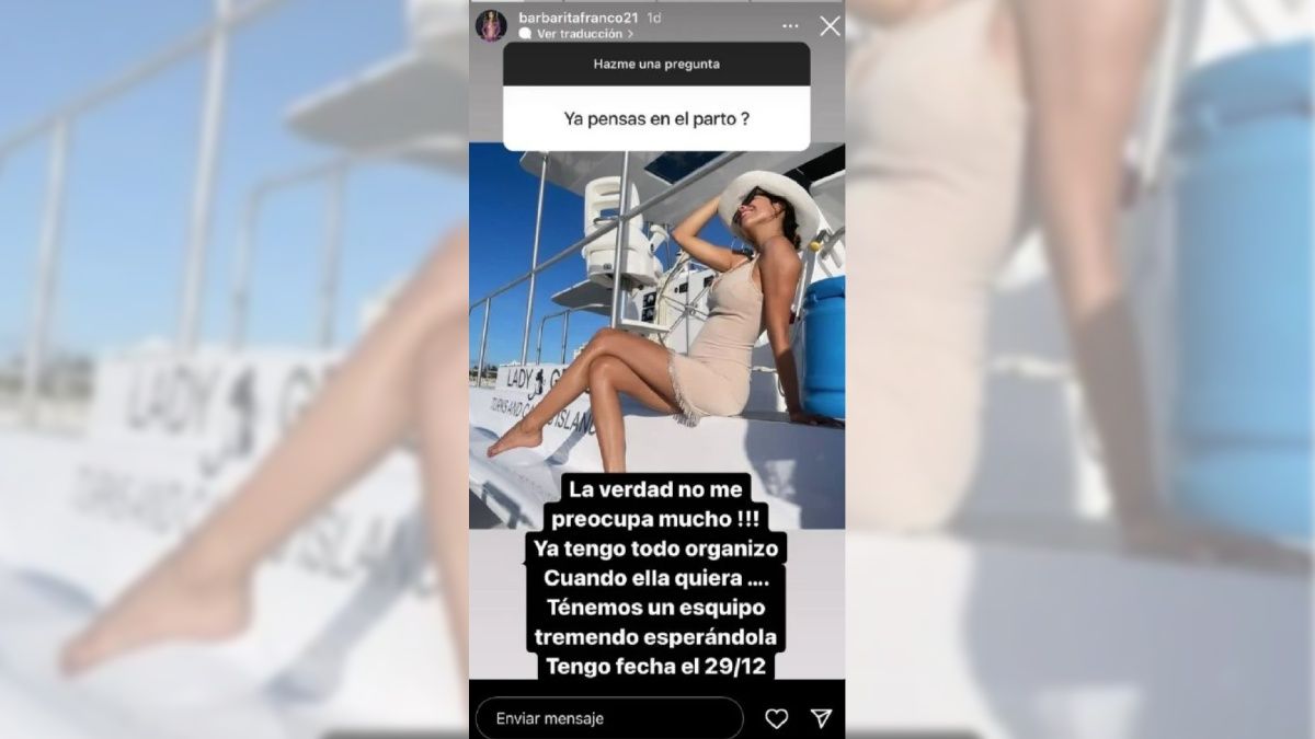 Respondiendo a una pregunta de Instagram, Barby Franco expresó que no está preocupada por el parto y reveló el día en el que podría nacer su hija.
