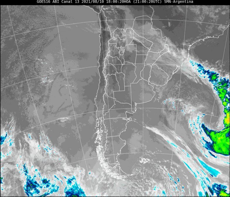 Imagen satelital del tiempo a las 18 horas del martes.