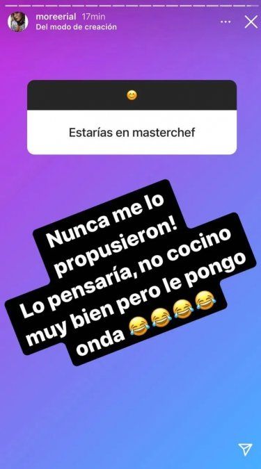 More Rial anunció su interés en participar del reality de cocina.