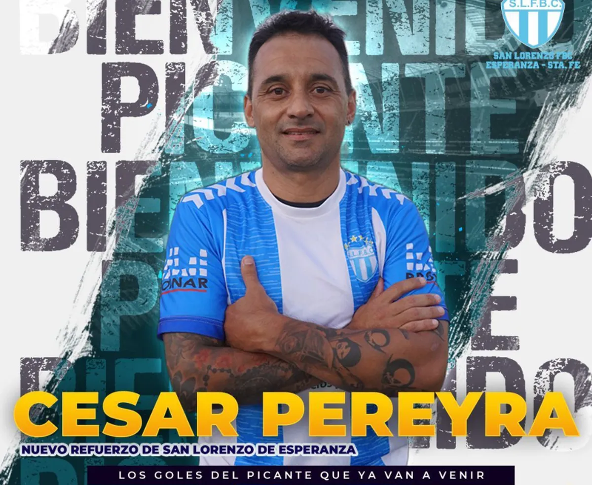 César Pereyra, que a sus 42 años sigue vigente en el área rival, será uno de los refuerzos de San Lorenzo de Esperanza. César Pereyra, que a sus 42 años sigue vigente en el área rival, será uno de los refuerzos de San Lorenzo de Esperanza.