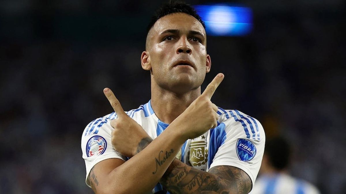 El festejo del primer gol de Lautaro Martínez en el duelo ante Perú. El festejo del primer gol de Lautaro Martínez en el duelo ante Perú.