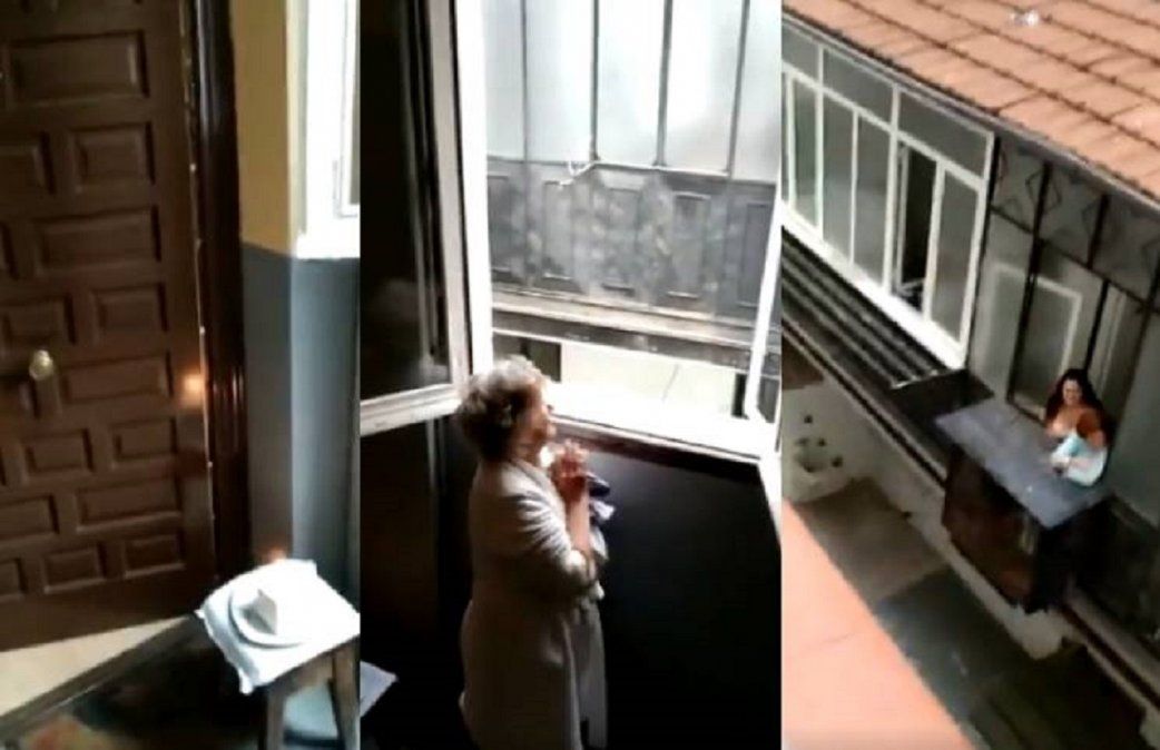 La emotiva sorpresa de cumpleaños que le hicieron los vecinos a una abuelita en cuarentena