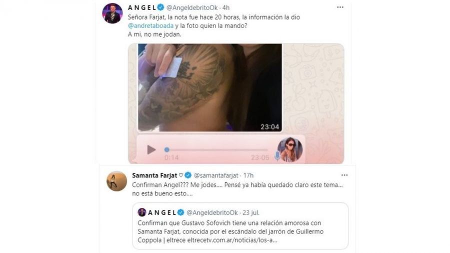 Ángel de Brito y Samanta Farjat se pelearon vía Twitter.