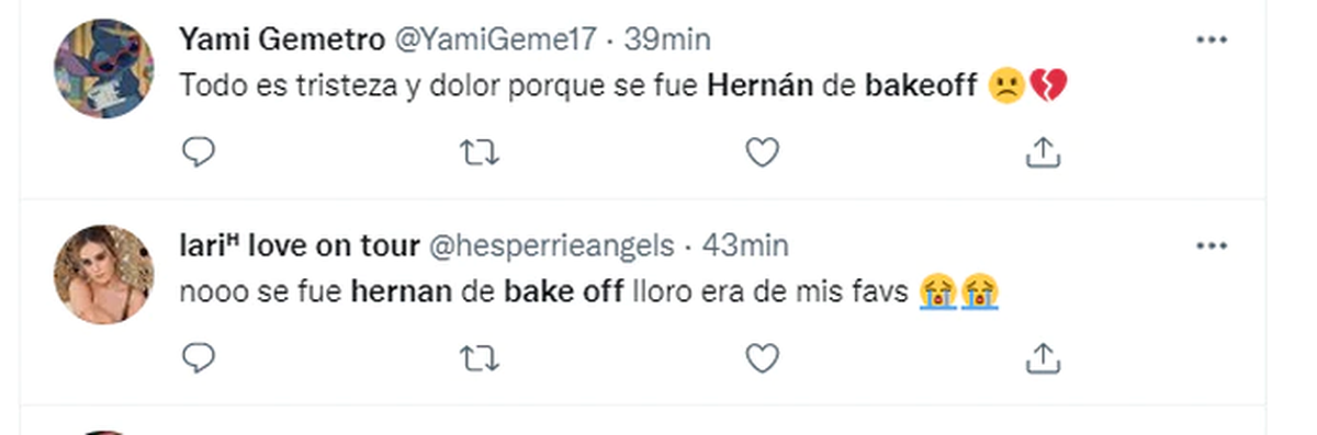 En las redes lamentaron la partida de Hern&aacute;n de Bake Off.