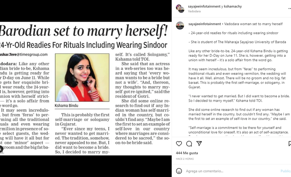Kshama Bindu compartió la entrevista con The Times of India en sus redes sociales Foto: Instagram/@kshamachy