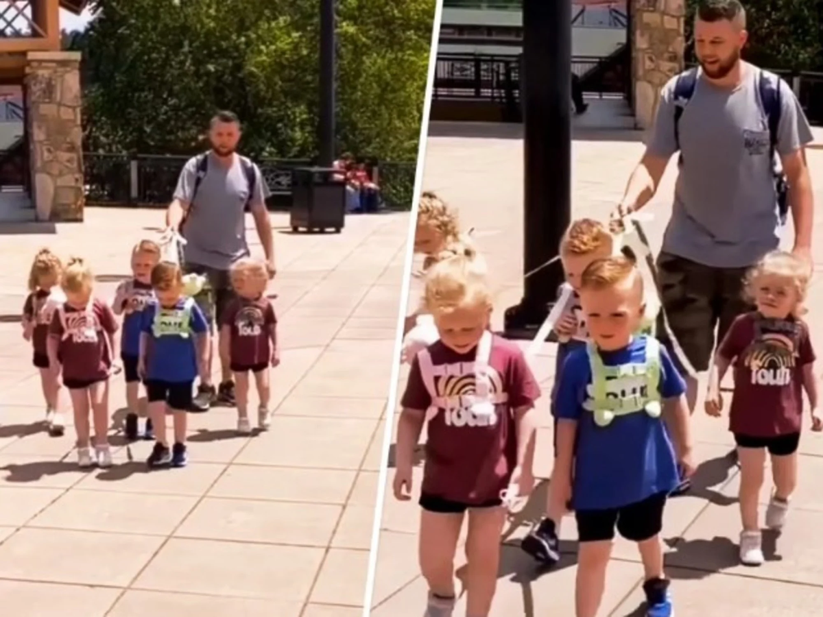 Un padre pasea a sus hijos con correa y hay polémica: Son humanos