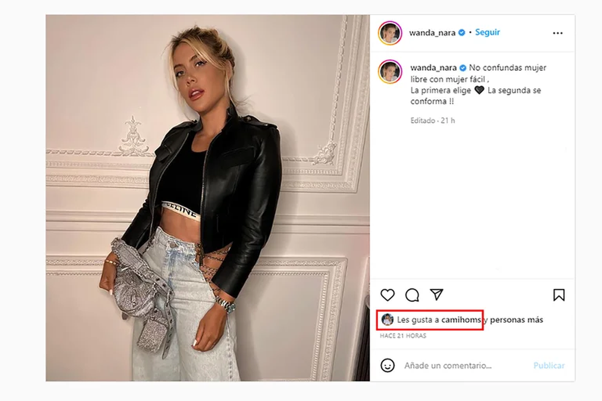 La publicación de Wanda Nara a la que Camila Homs le dio like.