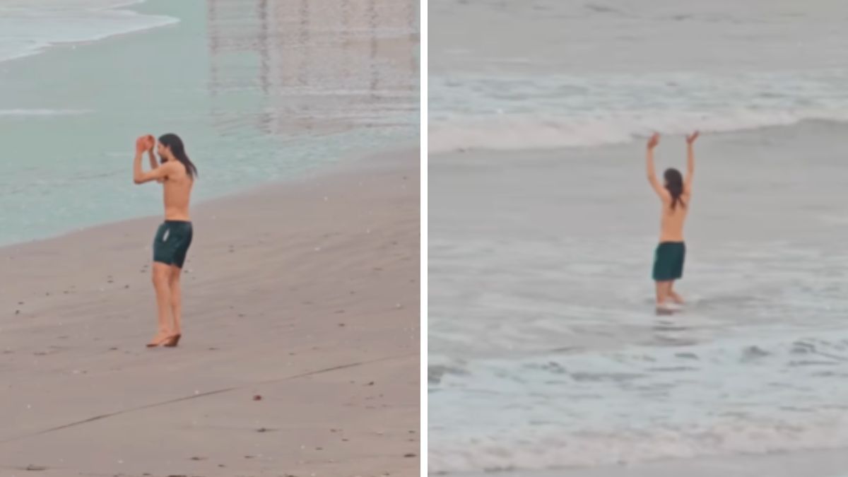 Desafió el frío extremo en Mar del Plata.