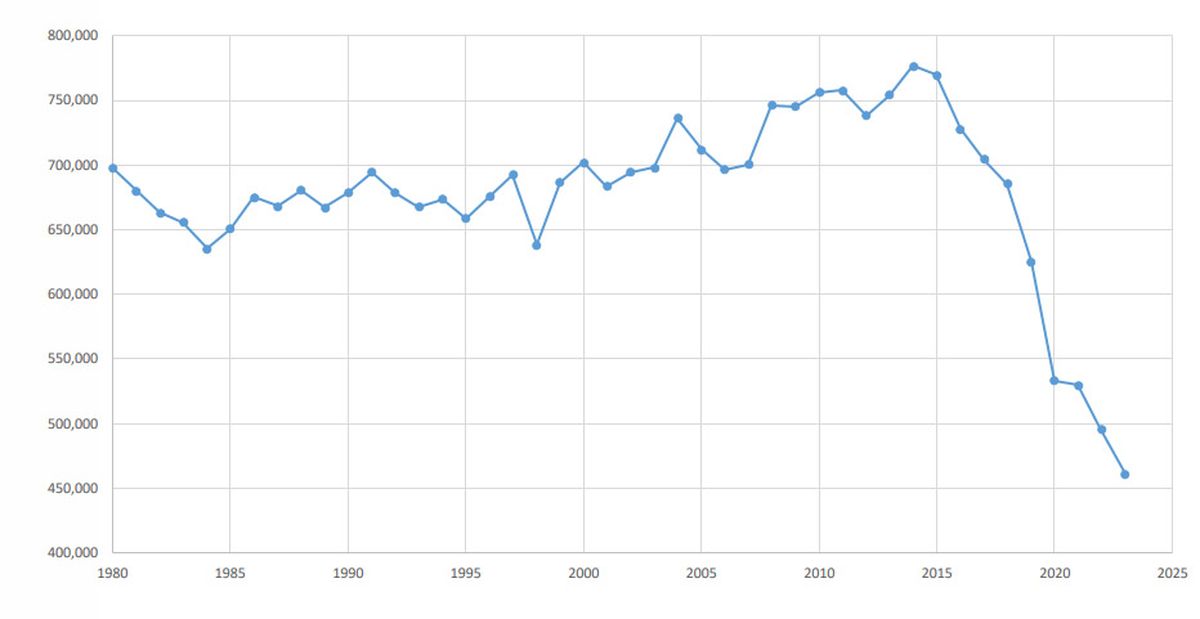 La natalidad en Argentina ha disminuido significativamente a partir del año 2014. La natalidad en Argentina ha disminuido significativamente a partir del año 2014.