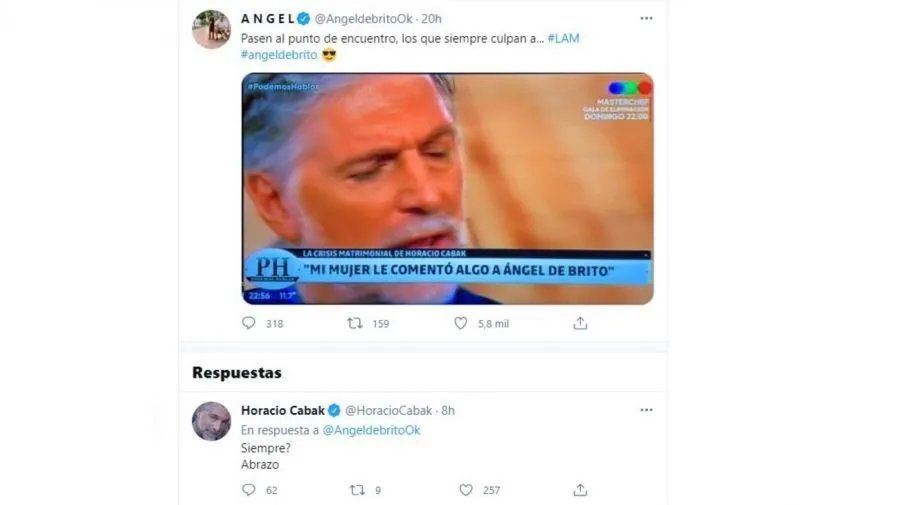 Horacio Cabak y Ángel de Brito no se pueden ni ver ya que en LAM contaron la primicia de la separación del ex modelo y su esposa por supuesta infidelidad. 