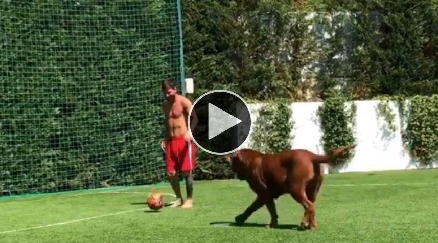Messi vuelve loco a su perro jugando al fútbol