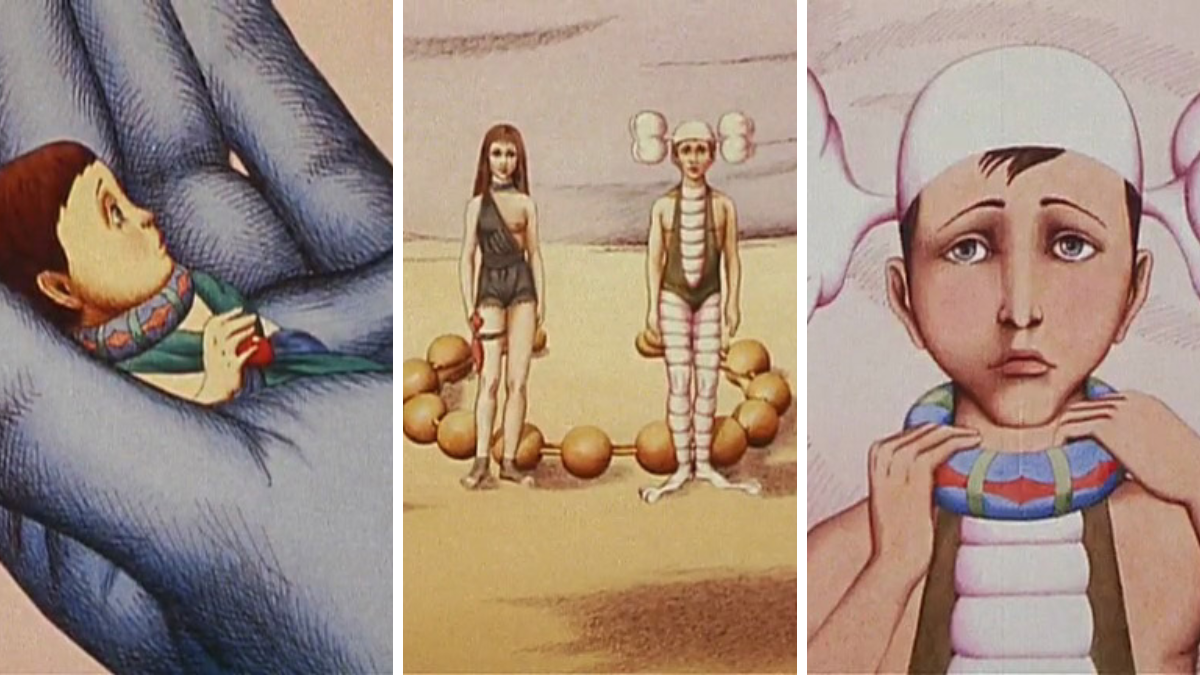 En El planeta salvaje, los seres humanos son tratados como mascotas, vestidos con atuendos extravagantes y controlados mediante un collar que limita su libertad.      