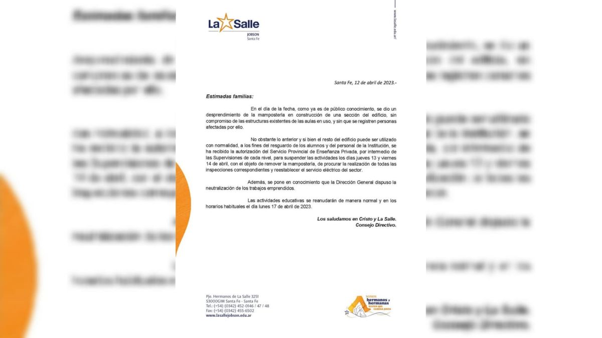El comunicado completo del colegio La Salle Jobson.
