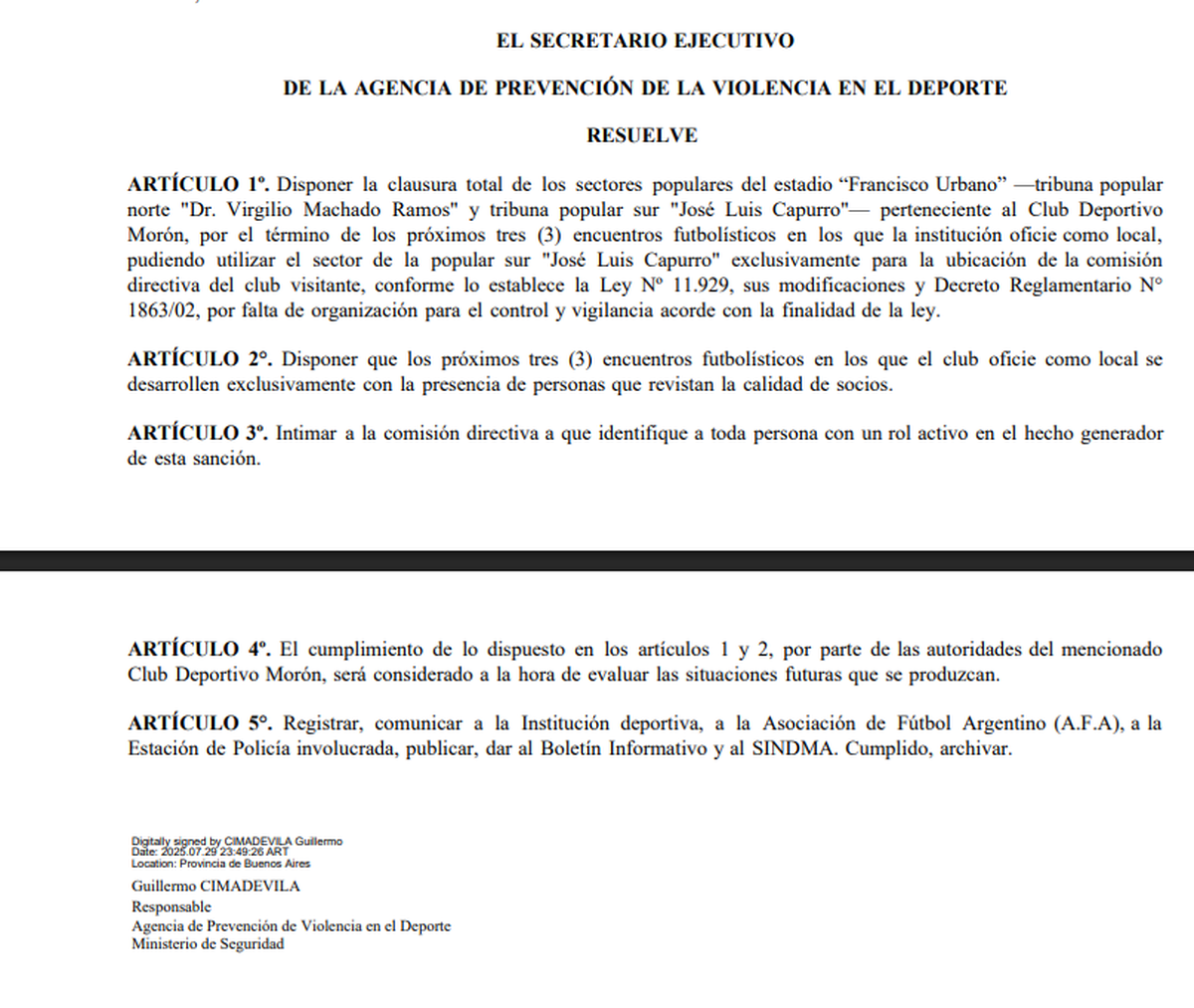 Aprevide dio a conocer la sanción al Club Deportivo Morón tras los incidentes ocurridos en el partido ante Chacarita el pasado sábado por la fecha 24 de la Primera Nacional. En lo deportivo, el Funebrero ganó y sumó 3 puntos importantes en el torneo. Aprevide dio a conocer la sanción al Club Deportivo Morón tras los incidentes ocurridos en el partido ante Chacarita el pasado sábado por la fecha 24 de la Primera Nacional. En lo deportivo, el Funebrero ganó y sumó 3 puntos importantes en el torneo.