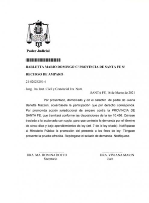 Este martes, la jueza Civil y Comercial de 1ª nominación Viviana Edit Marín dio lugar de manera express a un recurso de amparo presentado por el ex intendente de la ciudad de Santa Fe, Mario Barletta.